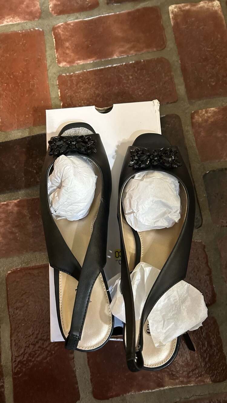 east5th Helena Black Peep-Toe Slingback Flex Form Pumps